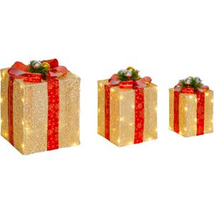Outsunny Set Decorazioni di Natale con 3 Scatole Regalo con 58 LED Bianco Caldo, Dorato   Aosom Italy