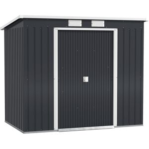 giordanoshop Capanno Attrezzi con Tetto Inclinato 213x130x172 cm 2 Ingressi e Prese d'Aria in Acciaio Grigio Scuro...