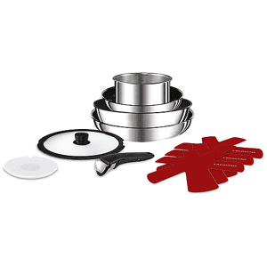 LAGOSTINA SET PADELLE  INGENIO INOX 7 PEZZI, In Acciaio Inox con Manico Amovibile Salvaspazio, Adatto a tutti i piani cottura