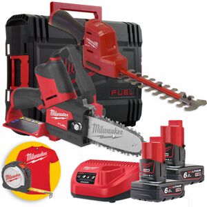 Milwaukee kit utensili per giardinaggio M12 FHT20 Tagliasiepi compatto + FHS Seghetto da potatura a catena