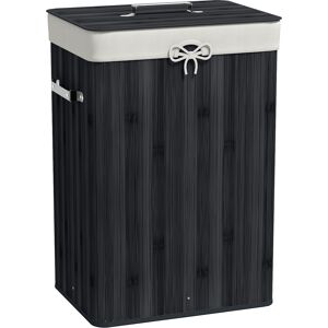 Homcom Cesto per biancheria, cassetta per biancheria, contenitore con coperchio, sacca in tela, bambù, pieghevole, 72 L, Nero 40 x 30 x 60 cm   Aosom Italy