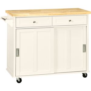 Homcom Isola per Cucina in Legno e MDF con Cassetti, Armadietto, Portasciugamani e 4 Ruote, per Utensili, 110x49.5x89.5cm, Bianco   Aosom