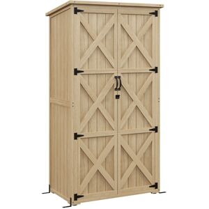 Outsunny Armadio con 2 ripiani laterali e 2 porte per attrezzi, casetta rimessa da giardino, 90L x 54,5P x 161/168,5H cm, Naturale   Aosom Italy