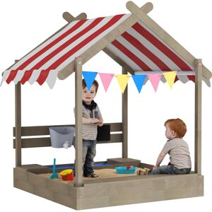 Outsunny Sabbiera con tettuccio, con set di giochi, in legno massello trattato, 124 x 116 x 146 cm, Grigio   Aosom Italy