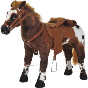 Homcom Cavallo Giocattolo per Bambini 2+ Anni con Nitrito, Sella e Staffe, in Peluche e Metallo, 85x28x60 cm, Marrone   Aosom Italy