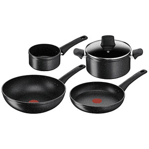 LAGOSTINA Set pentole e padelle  Cucina Facile, 5 pezzi, Non adatta per piani a Induzione, Ø 14/20/24/28 cm, Rivestimento Mineralis Antiaderente, Nero