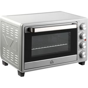 Homcom Miniforno 32L con piastre elettriche e base girarrosto 52,2 x 38,1 x 33,5 cm Argento