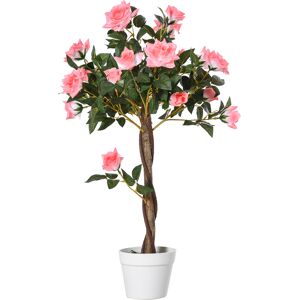 giordanoshop Pianta Finta di Rosa da 21 Fiori Ø18x90 cm con Vaso Riempito in Cemento e Muschio Rosa...