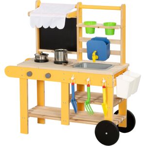 Aiyaplay Cucina in Legno per Bambini con 15 Accessori, Cucina Giocattolo per Bambini, Gialla   Aosom Italy