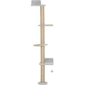 Pawhut Albero per Gatti a 5 Piani con Giocattolo, Palo di Sisal, Tessuto di Peluche, Grigio Chiaro   Aosom Italy