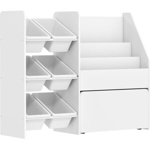 Aiyaplay Mobile Contenitore per Bambini, Contenitore Giocattoli per Bambini con 6 Cassettini Rimovibili e Grande Box su Ruote, 100x30x80 cm, Bianco   Aosom Italy