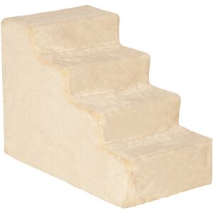 Pawhut Scaletta per Cani Portatile a 4 Gradini, in Flanella Sfoderabile e Truciolato, 60x35x44 cm, Beige