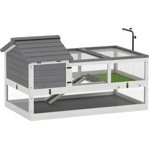 Pawhut casa per tartarughe in legno con due casette e tetto apribile, grigio   Aosom Italy