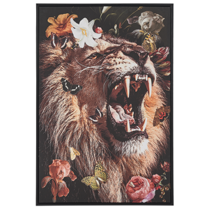 Beliani Quadro su tela con cornice leone 63 x 93 cm Multicolore moderno Multicolore