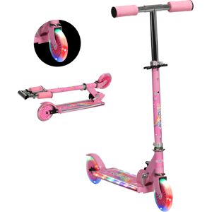 Homcom Monopattino per Bambini 3-7 Anni Pieghevole a 2 Ruote e Altezza Regolabile con Luci LED e Musica, 67x30x63/68/73/76 cm, Rosa Aosom