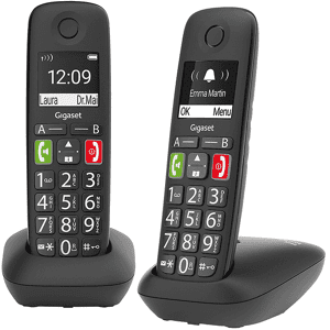 Siemens TELEFONO CORDLESS  E290 DUO Nero, vivavoce, rubrica 150 numeri, tasti grandi, alto volume delle suonerie e dell'audio, per anziani, 2 portatili in confezione