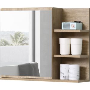 Kleankin Mobile Specchiera Bagno a Parete, Armadietto Pensile con Anta e Ripiani in Legno, 60x18x50cm, Naturale Aosom