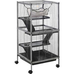 Pawhut Gabbia per animali piccoli o roditori con piattaforma rampa vassoio rimovibile amaca 4 ruote telaio in acciao 52 x 52 x 113.5cm Aosom