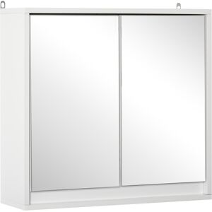 Homcom Mobile Specchiera Bagno a Parete, Armadietto con Ripiano Regolabile e Doppia Porta a Vetro, Bianco, 48x14.5x45cm Aosom ital