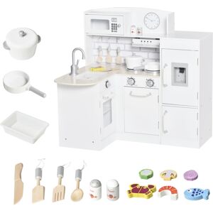 Homcom Cucina Giocattolo per Bambini in Legno con 14 Accessori, Forno, Lavandino, Frigo e Microonde, Età 3+ Anni, 86x64x84.5cm, Bianco e Argento Aosom