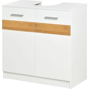Kleankin Mobile Moderno Sotto Lavabo Bagno per nascondere tubi idraulici, Sottolavandino con Antine in Legno Bianco, 60x30x60.5cm Aosom Italy