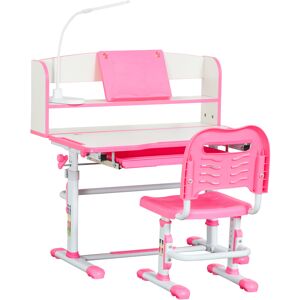 Homcom Banco Scuola per Bambini 6-12 Anni Regolabile con Luce LED, Leggio e Portapenne, in MDF, PP e Acciaio, Rosa