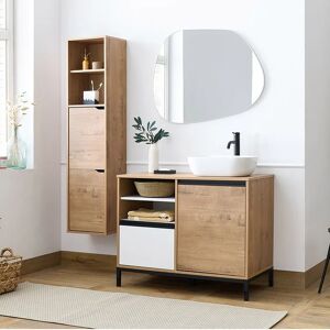 garneroarredamenti Mobile bagno a terra 100cm con lavabo e colonna 3 ante 1 cassetto rovere bianco Jasmund
