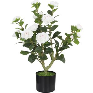 Homcom Pianta Artificiale di Camelia 65 cm, Albero Artificiale in Vaso con Fiori in Seta Realistici e 116 Foglie, Effetto Muschio, Bianco   Aosom Italy