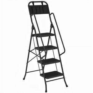 Homcom Scala Pieghevole 4 Gradini con Borsa Porta Attrezzi Escalera a Forbice con Gradini Larghi Antiscivolo Nero   Aosom Italy