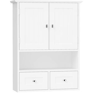 Kleankin Armadietto Pensile Bagno a 2 Ante con Ripiano Aperto e 2 Cassetti in Legno, Bianco
