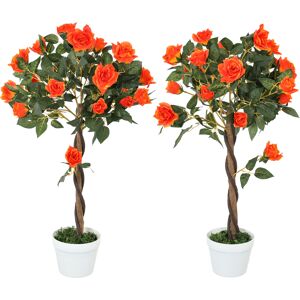 Outsunny Pianta Finta di Camelia da 21 Fiori con Vaso Riempito in Cemento e Muschio, Ø18x90 cm, Arancione   Aosom Italy