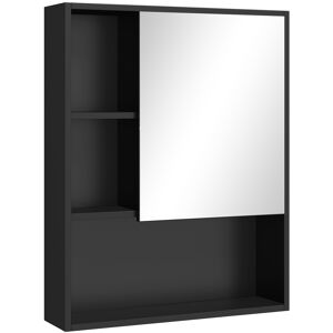 Kleankin Armadietto Bagno con Specchio, Ripiani e Scaffale Regolabile, Montaggio a Parete, 60x15x76cm, Nero