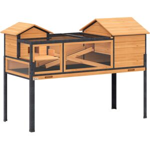 Pawhut Casa per tartarughe su 2 piani, con finestre, rampe, accessori, in legno e acciaio, Giallo   Aosom Italy