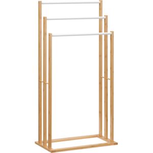 Homcom Portasciugamani da Terra in Bambù con 3 Sbarre in Acciaio, Autoportante, 48x25.8x94cm, Color Legno   Aosom