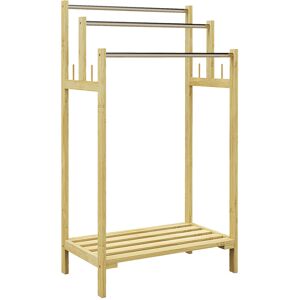 Homcom Portasciugamani da Terra in Bambù con 3 Barre in Acciaio e Inossidabile Mensola Aperta, 50,5x31x90 cm, Naturale   Aosom Italy