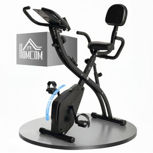 Homcom Cyclette Pieghevole 2 in 1, Resistenza Magnetica Regolabile 8 Livelli, Bici da Fitness con Sensore di Frequenza Cardiaca, Nero Aosom