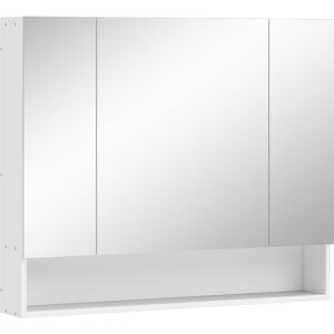 Kleankin Specchio Bagno Contenitore con 3 Ante Soft Close, 90x15x75 cm Mobile Bagno con Specchio, Ripiani Regolabili, Scomparto Aperto, Mobilettto Bagno da Parete Salvaspazio in Vetro, Bianco   Aosom Italy