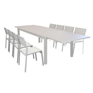 Milani Home DEXTER - set tavolo giardino rettangolare allungabile 200/300x100 con 8 sedie in alluminio e textilene tortora da esterno