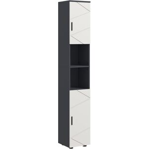 Kleankin Colonna Bagno in Truciolato con 2 Ripiani Aperti e 2 Armadietti a 2 Livelli, 30x30x183 cm, Grigio Aosom