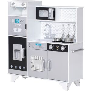 Aiyaplay Cucina Giocattolo in Legno con Suoni Accessori in Acciaio Inossidabile per Bambini a Partire da 3 Anni Bianco   Aosom Italy