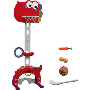 Aiyaplay Canestro Basket per Bambini 5 in 1 con Altezza Regolabile, Porta da Calcio e Golf, Età 3-6 Anni, Rosso