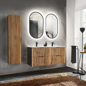 garneroarredamenti Mobile bagno sospeso 120 cm con 2 lavabi da incasso, 2 specchi e colonna quercia antracite Limpid