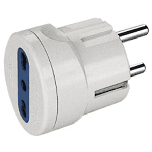 SCAME POLYPOOL Adattatore con spina 16A 2P+T (standard franco/tedesco terra laterale) e presa bivalente 10/16A 250V, bianco