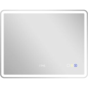Homcom Specchio da bagno con illuminazione LED, piastra antiappannamento, 3 colori regolabili, orologio, 700 x 900 mm, color argento   Aosom Italy