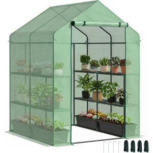 Outsunny Serra da Giardino con Scaffali, Copertura in PE e Porta Avvolgibile, Struttura in acciaio, Copertura in PE 143x138x190cm, Verde Aosom Italy