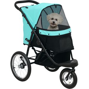Pawhut Hundebuggy, Carrozzina per animali domestici per piccoli cani e gatti, con cestino portaoggetti, design pieghevole con un clic, Turchese   Aosom Italy