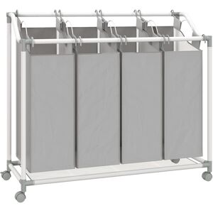 Homcom Cestino carrello per biancheria, contenitore su ruote con 4 sacchi removibili, 97x38x81 cm, grigio   Aosom Italy