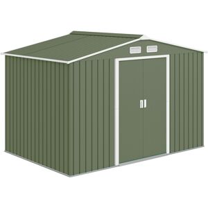 Outsunny Casetta Attrezzi Giardino in Acciaio con 2 Porte Scorrevoli e 4 Prese d'Aria, Capanno da Giardino, 277x195x192cm, Verde Chiaro   Aosom Italy