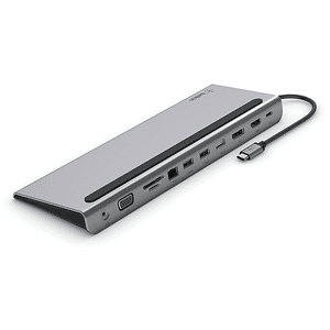 Belkin HUB  USB-C 11 in 1 adattatore multiporta, Ingresso/uscita audio da 3,5 mm, Porta VGA, Lettore di schede SD 3.0, MicroSD Gigabit Ethernet, Porte USB-A 2.0, DisplayPort 1.2 4K, HDMI 1.4 PD