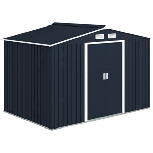 Outsunny Casetta in Acciaio con 2 Porte Scorrevoli e Kit per Base, Casetta da Giardino 277x195x192cm, Capanno Porta Attrezzi, Grigio   Aosom Italy